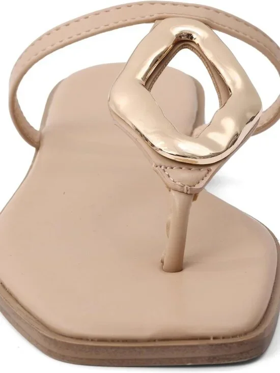 🆕Women's Nude Flip Flops Slip On Square Open Toe Slides Sandals for Summer - Picture 4 of 6